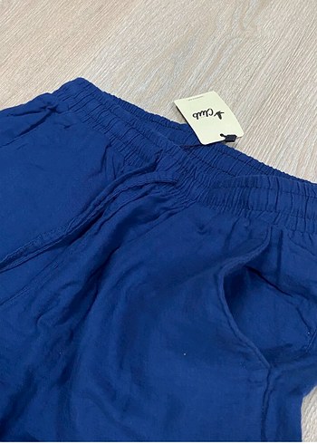 Lacivert Keten Kadın Salaş Pantolon - Görsel 3