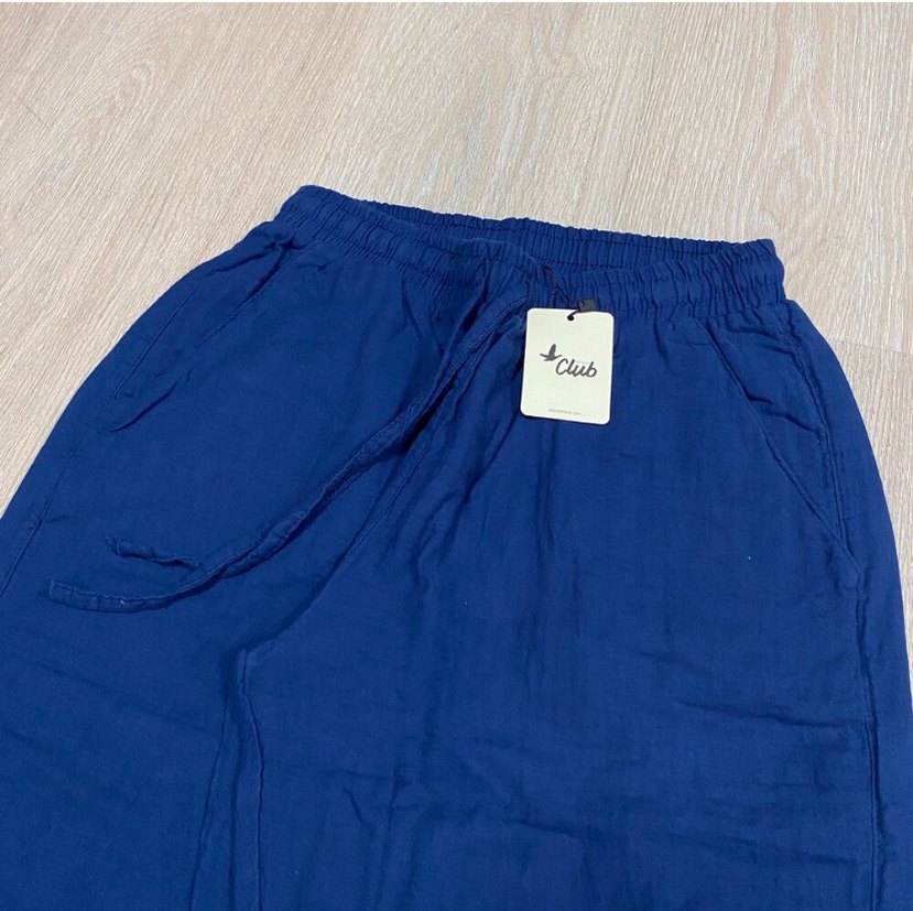 Lacivert Keten Kadın Salaş Pantolon - Görsel 2