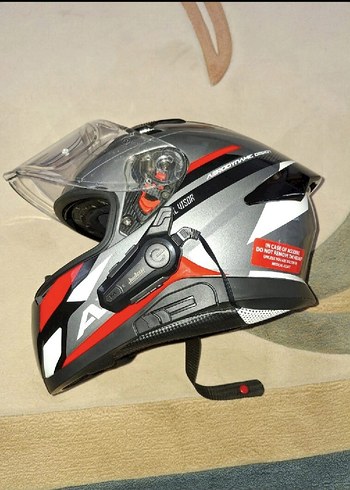 Diger Kırmızı Gri Buckled Biker Kask