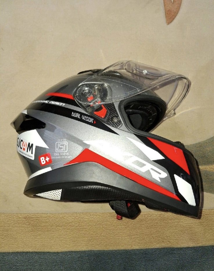 Diger Kırmızı Gri Buckled Biker Kask - Görsel 2