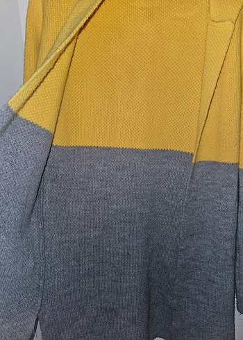 Sarı Gri Örgü Kadın Hırka - Görsel 4