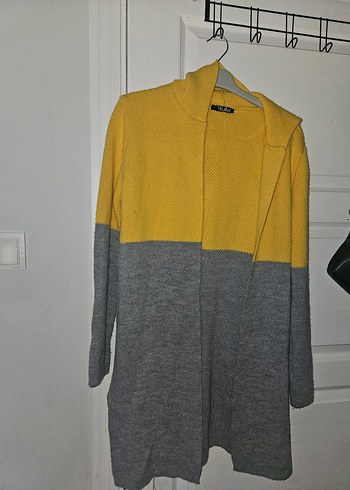 Sarı Gri Örgü Kadın Hırka - Görsel 2