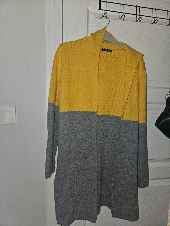 Sarı Gri Örgü Kadın Hırka - Görsel 2