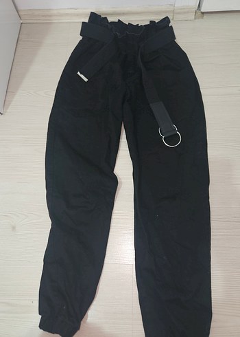 Siyah Kemerli Rahat Kesim Kadın Kumaş Pantolon - Görsel 2