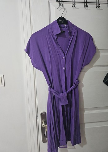 Mor Midi Boy Kadın Gömlek Elbise - Görsel 3