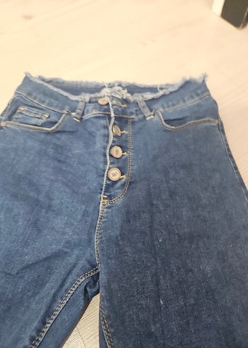 Düğmeli Kadın Mavi Denim Pantolon - Görsel 3