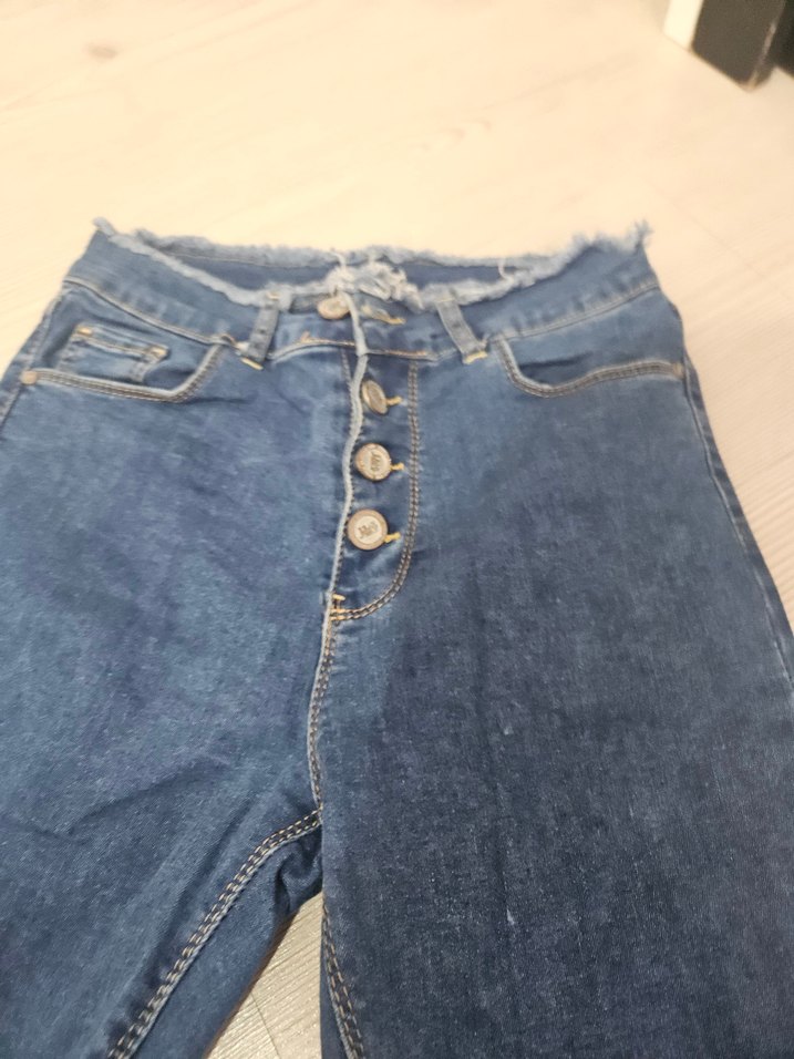 Düğmeli Kadın Mavi Denim Pantolon - Görsel 3