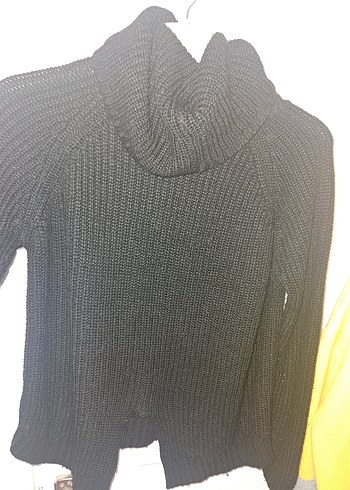 Kadın Siyah Yün Yüksek Yakalı Triko Kazak - Görsel 3