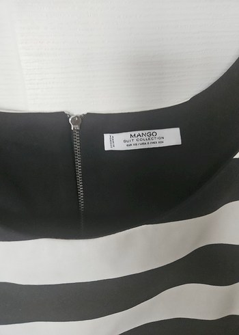 Çizgili Siyah-Beyaz Midi Elbise - Görsel 2