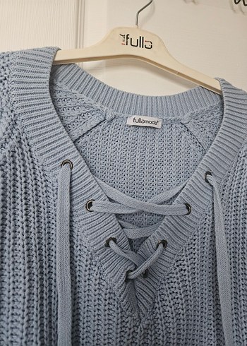 Mavi Bağcıklı Örgü Kadın Kazak - Görsel 2