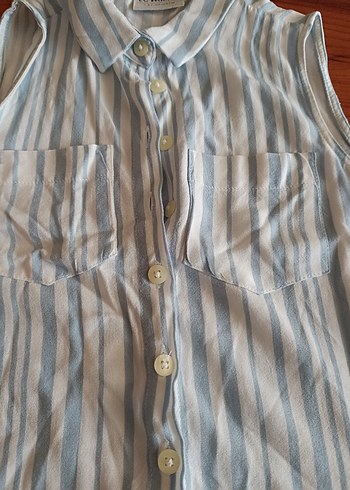 LC Waikiki Düğmeli, Kolsuz, Çizgili Pamuklu çocuk Gömlek