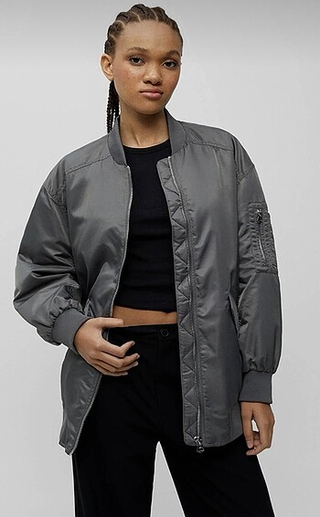 Pull and Bear Gri Bomber Ceket
