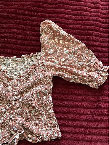 xs Beden turuncu Renk Kiremit rengi desenli crop bluz