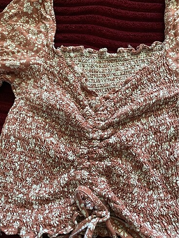 xs Beden Kiremit rengi desenli crop bluz