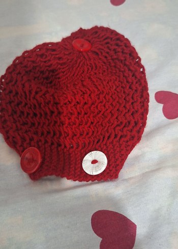 Düğmeli Kırmızı Kadın Bere - Görsel 4