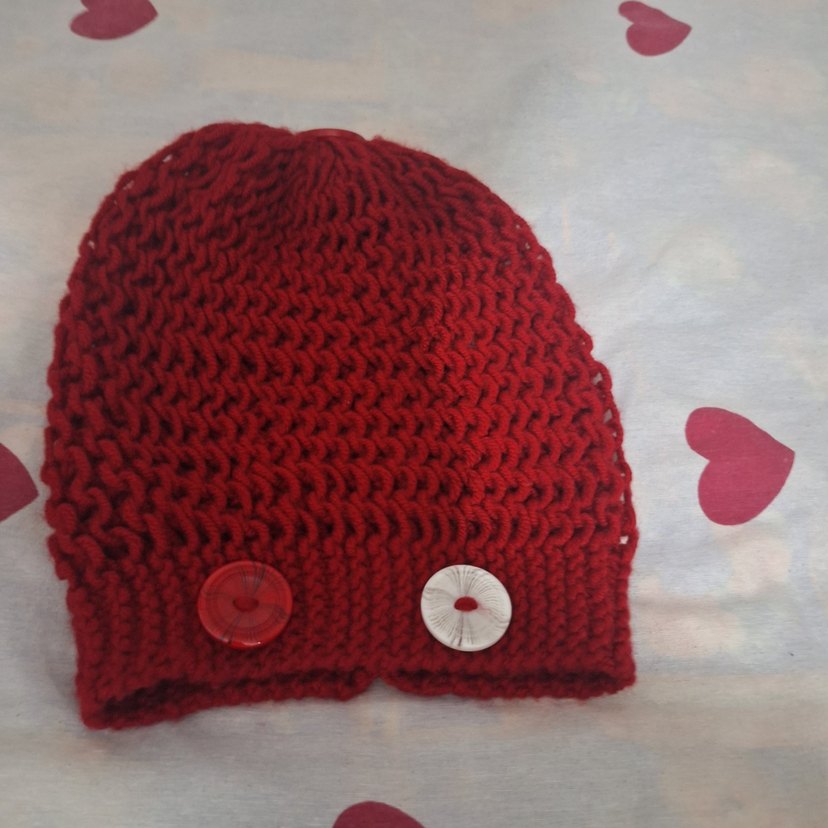 Düğmeli Kırmızı Kadın Bere - Görsel 2