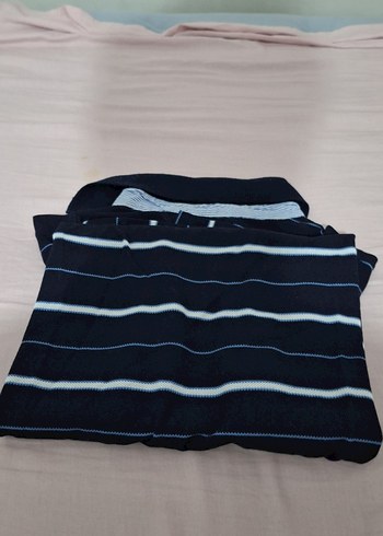 Erkek Lacivert Çizgili Düğmeli Polo Tişört - Görsel 7