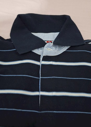 Erkek Lacivert Çizgili Düğmeli Polo Tişört - Görsel 5