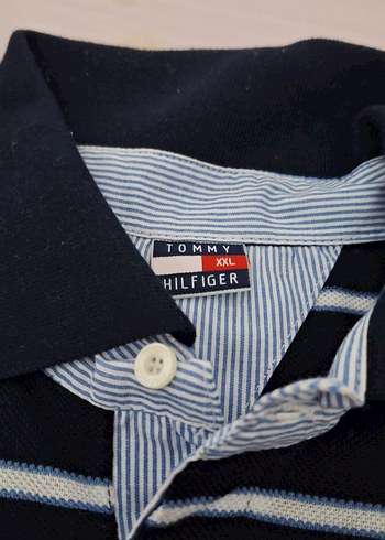 Erkek Lacivert Çizgili Düğmeli Polo Tişört - Görsel 2