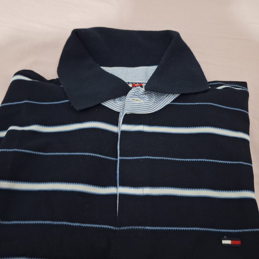 Erkek Lacivert Çizgili Düğmeli Polo Tişört - Görsel 5