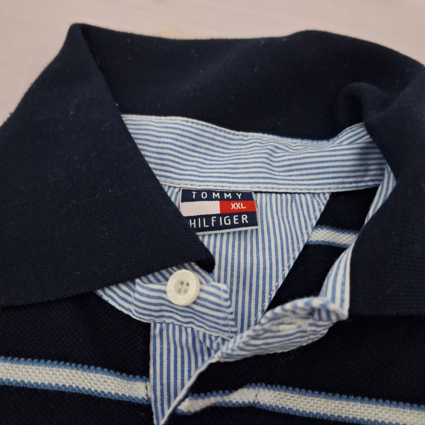 Erkek Lacivert Çizgili Düğmeli Polo Tişört - Görsel 2