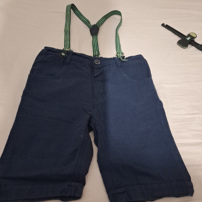 Koyu Mavi Denim Çocuk Pantolon ve Yeşil Askı - Görsel 2