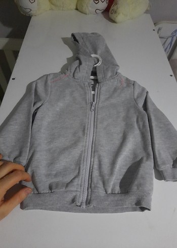 Kız Çocuk Gri Kapüşonlu Fermuarlı Sweatshirt