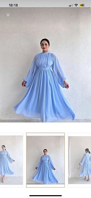 36 Beden Abiye uzun kollu midi elbise mavi