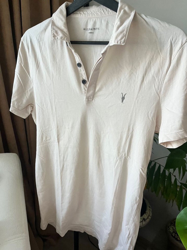 Allsaints Erkek Beyaz Pamuklu Polo Tişört — görsel 2/5