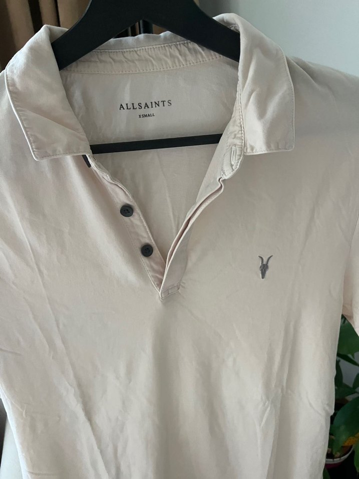 Allsaints Erkek Beyaz Pamuklu Polo Tişört — görsel 4/5