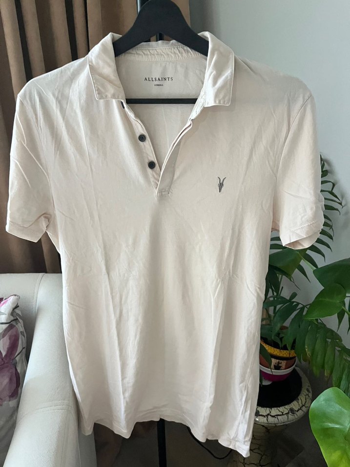 Allsaints Erkek Beyaz Pamuklu Polo Tişört — görsel 3/5