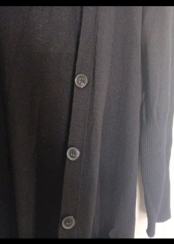 Uzun Siyah Kadın Keten Hırka - Görsel 4