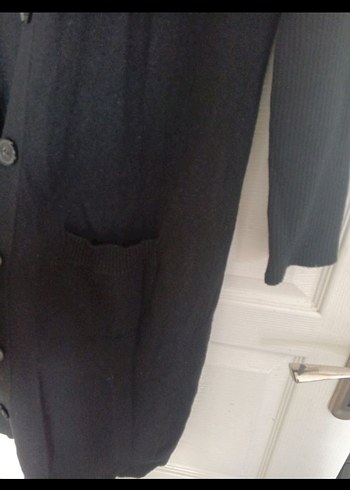 Uzun Siyah Kadın Keten Hırka - Görsel 6