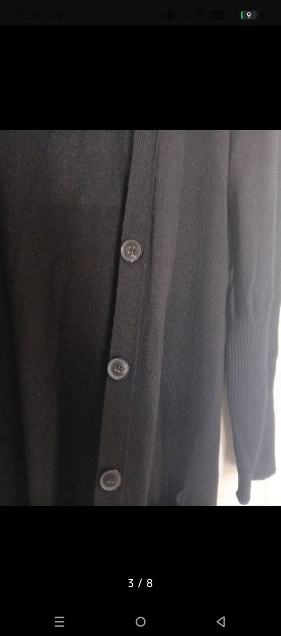 Uzun Siyah Kadın Keten Hırka - Görsel 4