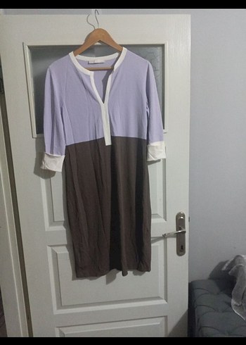 Uzun Kollu V Yaka Rahat Elbise - Görsel 2