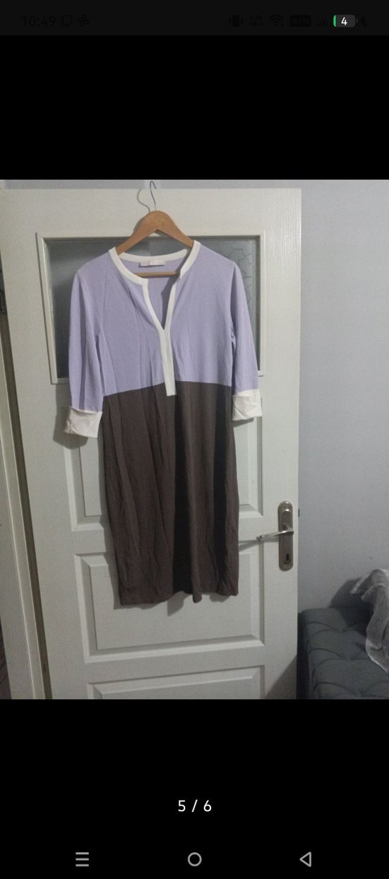 Uzun Kollu V Yaka Rahat Elbise - Görsel 2