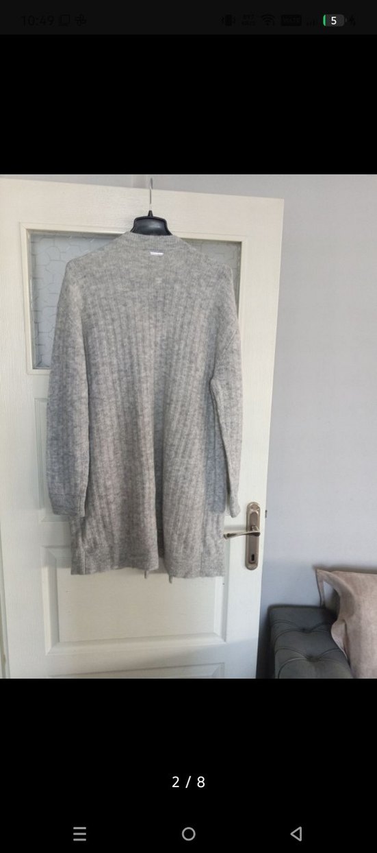 Gri Örgü Kadın Hırka Midi Boy - Görsel 3