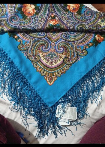 Püsküllü Koyu Mavi Bohem Kadın Fuları - Görsel 2