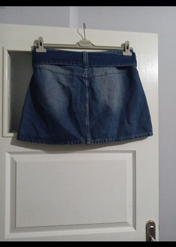 Kadın Mavi Kot Mini Etek Kemerli - Görsel 2