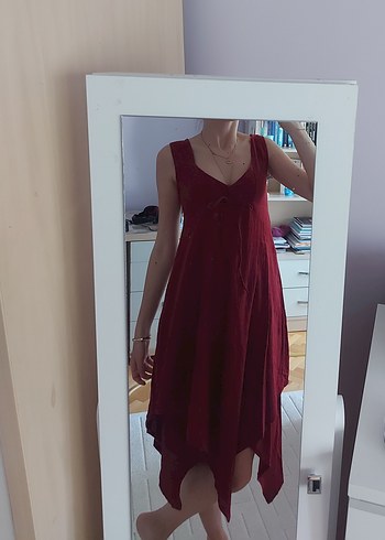 Bordo V Yakalı Salaş Elbise