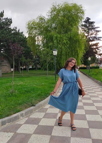 diğer Beden turkuaz Renk Bohem Tarzı Uzun Viskon Elbise