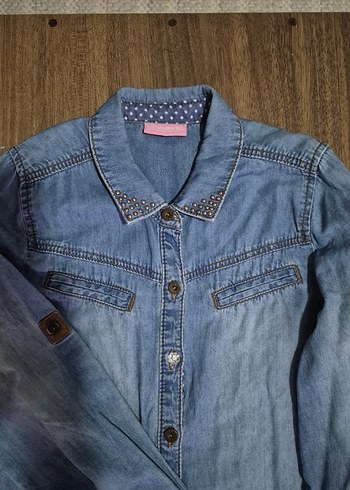 Kız Çocuk Mavi Denim Gömlek - Görsel 2