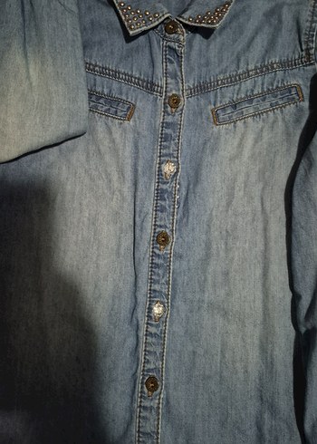 Kız Çocuk Mavi Denim Gömlek - Görsel 4