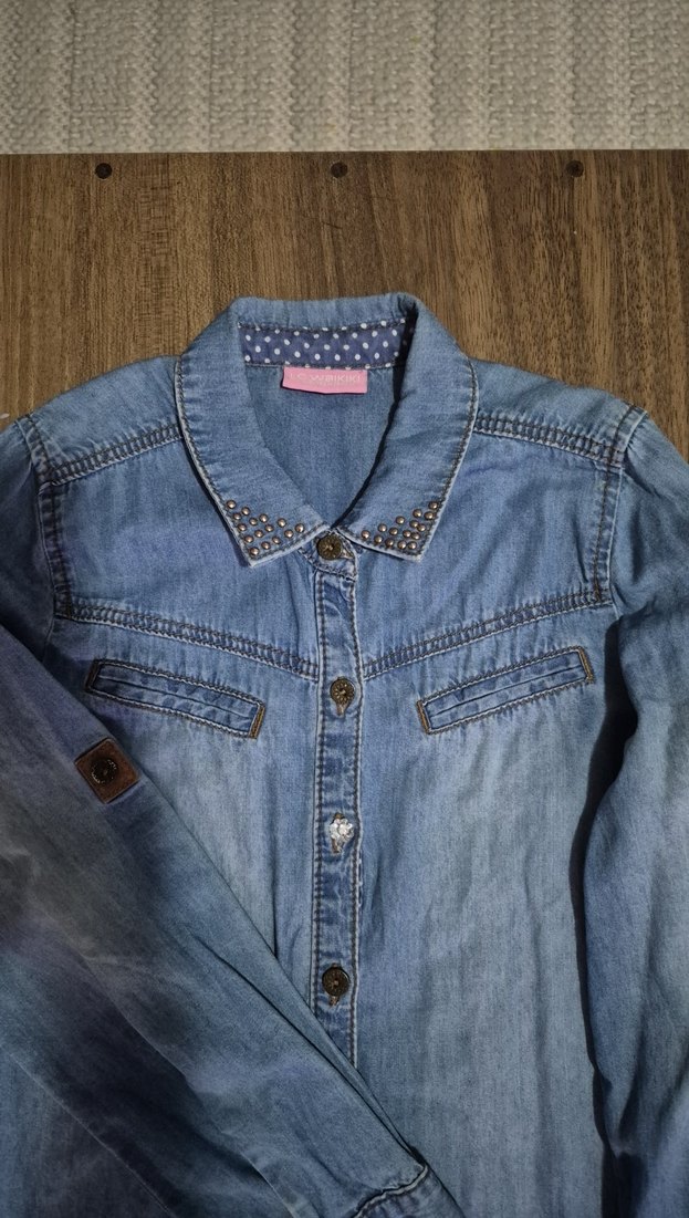 Kız Çocuk Mavi Denim Gömlek - Görsel 2