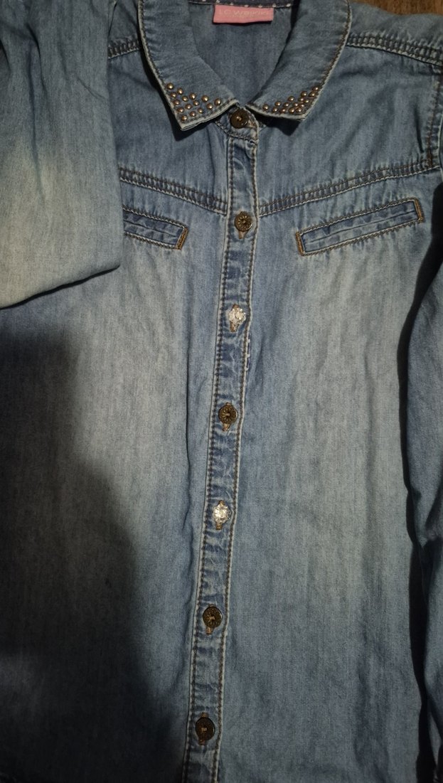 Kız Çocuk Mavi Denim Gömlek - Görsel 4