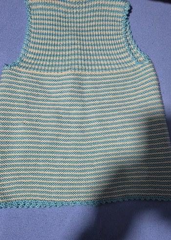 Kız Çocuk Mavi beyaz el örgüsü yelek..cepli - Görsel 5