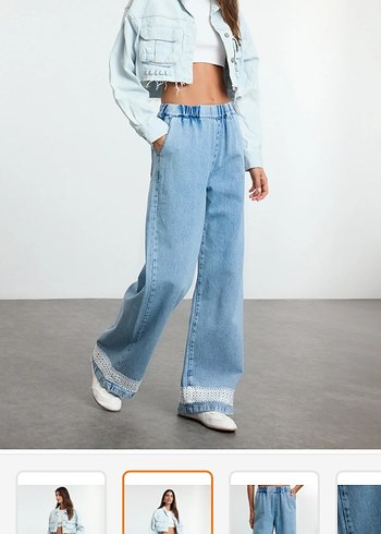 Kadın Mavi Gevşek Kesim Midi Denim Pantolon