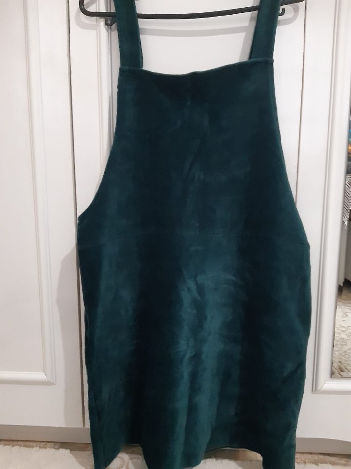 Koyu Yeşil Süet Askılı Tulum - Görsel 2