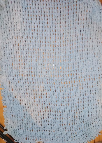 Gri Mavi Örgü Çocuk Battaniyesi - Görsel 3