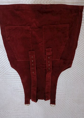 Bordo Kemerli Kadın Kısa Tulum - Görsel 3